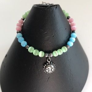 Little girl cat eye bracelet sterling silver sun adjustable clasp handmade VTG